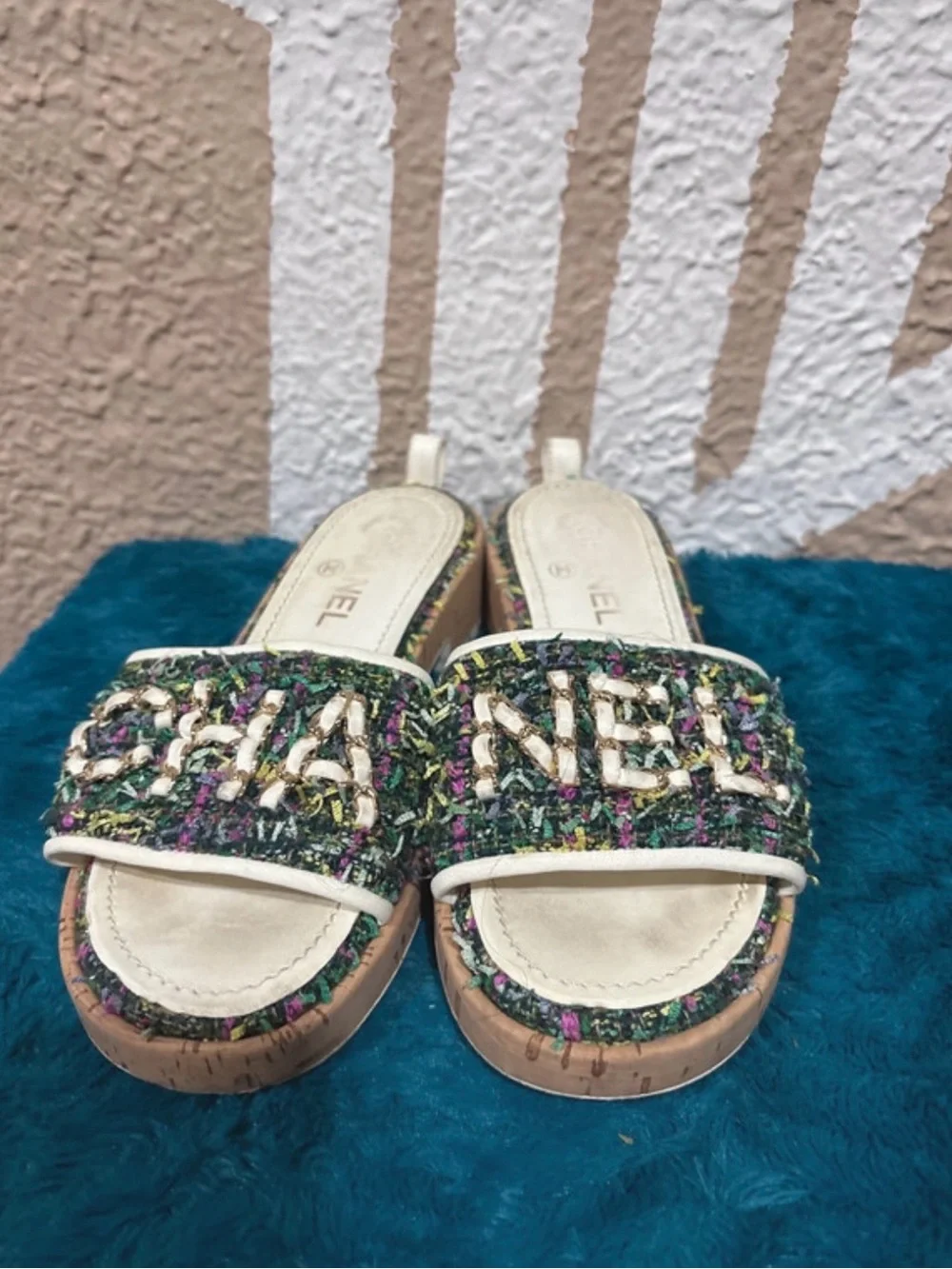 Chanel Tweed Slide Sandals